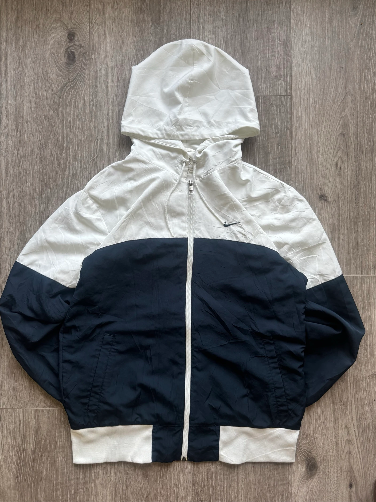 Nike Windrunner Hooded Windbreaker Jacket White Black Full Zip Lightweight M – photo 5
